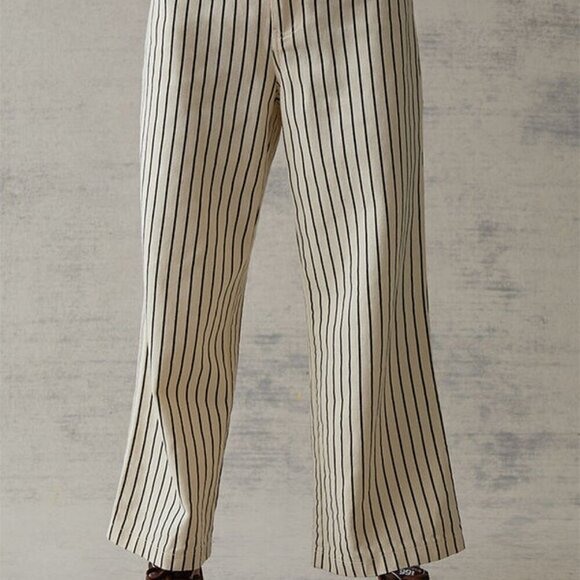 NWT PacSun Cropped Flare Pants, Cream with Black Pin Stripe, Size Large & Med - Picture 1 of 13